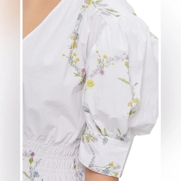 GANNI Oversized Cotton Poplin Short Sleeve Floral Top - Size 36/ Size 4-6 - Picture 4 of 9